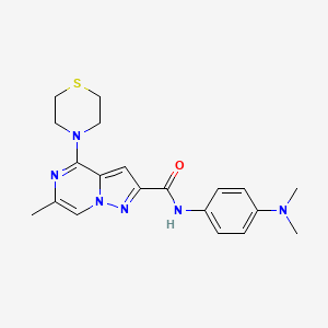 molecular formula C20H24N6OS B2385505 N-[4-(dimethylamino)phenyl]-6-methyl-4-(thiomorpholin-4-yl)pyrazolo[1,5-a]pyrazine-2-carboxamide CAS No. 1775348-63-4