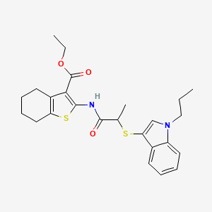 molecular formula C25H30N2O3S2 B2385654 ethyl 2-(2-((1-propyl-1H-indol-3-yl)thio)propanamido)-4,5,6,7-tetrahydrobenzo[b]thiophene-3-carboxylate CAS No. 450350-97-7