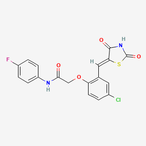 2-[4-chloro-2-[(Z)-(2,4-dioxo-1,3-thiazolidin-5-ylidene)methyl]phenoxy]-N-(4-fluorophenyl)acetamide