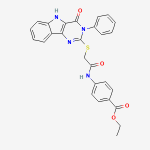 ethyl 4-(2-((4-oxo-3-phenyl-4,5-dihydro-3H-pyrimido[5,4-b]indol-2-yl)thio)acetamido)benzoate