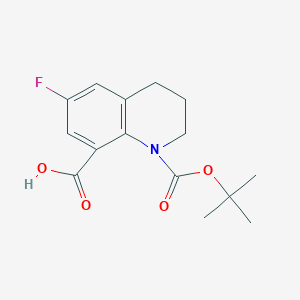 molecular formula C15H18FNO4 B2385689 6-Fluoro-1-[(2-methylpropan-2-yl)oxycarbonyl]-3,4-dihydro-2H-quinoline-8-carboxylic acid CAS No. 2248274-95-3