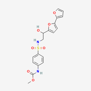 molecular formula C18H18N2O7S B2385748 Methyl N-[4-[[2-[5-(furan-2-yl)furan-2-yl]-2-hydroxyethyl]sulfamoyl]phenyl]carbamate CAS No. 2320544-81-6
