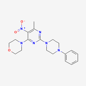 molecular formula C19H24N6O3 B2385798 4-(6-Methyl-5-nitro-2-(4-phenylpiperazin-1-yl)pyrimidin-4-yl)morpholine CAS No. 1203287-73-3