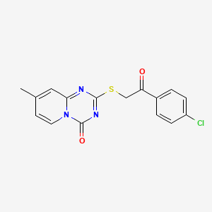 molecular formula C16H12ClN3O2S B2385806 2-[2-(4-Chlorophenyl)-2-oxoethyl]sulfanyl-8-methylpyrido[1,2-a][1,3,5]triazin-4-one CAS No. 896337-17-0