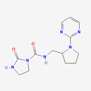 molecular formula C13H18N6O2 B2385810 2-氧代-N-({[1-(嘧啶-2-基)吡咯烷-2-基]甲基}咪唑烷-1-甲酰胺 CAS No. 2097930-01-1