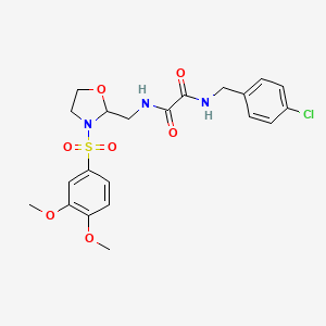molecular formula C21H24ClN3O7S B2385829 N1-(4-chlorobenzyl)-N2-((3-((3,4-dimethoxyphenyl)sulfonyl)oxazolidin-2-yl)methyl)oxalamide CAS No. 868983-02-2