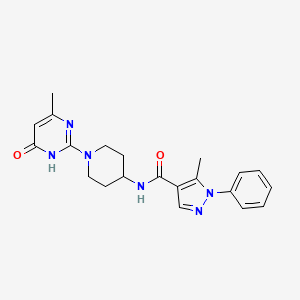 molecular formula C21H24N6O2 B2385883 5-methyl-N-(1-(4-methyl-6-oxo-1,6-dihydropyrimidin-2-yl)piperidin-4-yl)-1-phenyl-1H-pyrazole-4-carboxamide CAS No. 1903389-32-1