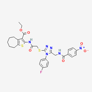 molecular formula C30H29FN6O6S2 B2385906 ethyl 2-(2-{[4-(4-fluorophenyl)-5-{[(4-nitrophenyl)formamido]methyl}-4H-1,2,4-triazol-3-yl]sulfanyl}acetamido)-4H,5H,6H,7H,8H-cyclohepta[b]thiophene-3-carboxylate CAS No. 393848-54-9