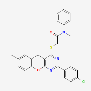 B2385928 2-((2-(4-chlorophenyl)-7-methyl-5H-chromeno[2,3-d]pyrimidin-4-yl)thio)-N-methyl-N-phenylacetamide CAS No. 872196-86-6
