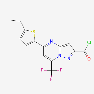 molecular formula C14H9ClF3N3OS B2385965 5-(5-Ethylthiophen-2-yl)-7-(trifluoromethyl)pyrazolo[1,5-a]pyrimidine-2-carbonyl chloride CAS No. 863190-20-9
