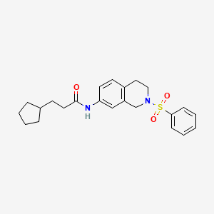 molecular formula C23H28N2O3S B2386147 3-cyclopentyl-N-(2-(phenylsulfonyl)-1,2,3,4-tetrahydroisoquinolin-7-yl)propanamide CAS No. 954638-46-1