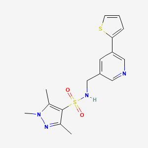 B2386179 1,3,5-trimethyl-N-((5-(thiophen-2-yl)pyridin-3-yl)methyl)-1H-pyrazole-4-sulfonamide CAS No. 1904163-75-2