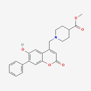 molecular formula C23H23NO5 B2386209 methyl 1-[(6-hydroxy-2-oxo-7-phenyl-2H-chromen-4-yl)methyl]piperidine-4-carboxylate CAS No. 903850-95-3