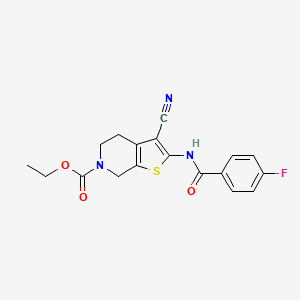 molecular formula C18H16FN3O3S B2386251 ethyl 3-cyano-2-(4-fluorobenzamido)-4,5-dihydrothieno[2,3-c]pyridine-6(7H)-carboxylate CAS No. 921052-02-0