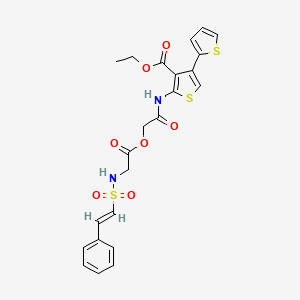 molecular formula C23H22N2O7S3 B2386265 ethyl 2-[[2-[2-[[(E)-2-phenylethenyl]sulfonylamino]acetyl]oxyacetyl]amino]-4-thiophen-2-ylthiophene-3-carboxylate CAS No. 731828-72-1