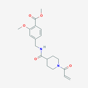 molecular formula C19H24N2O5 B2386276 Methyl 2-methoxy-4-[[(1-prop-2-enoylpiperidine-4-carbonyl)amino]methyl]benzoate CAS No. 2361907-44-8