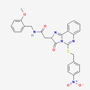 molecular formula C27H23N5O5S B2386277 N-[(2-methoxyphenyl)methyl]-2-(5-{[(4-nitrophenyl)methyl]sulfanyl}-3-oxo-2H,3H-imidazo[1,2-c]quinazolin-2-yl)acetamide CAS No. 1024281-04-6