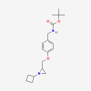 molecular formula C19H28N2O3 B2386292 Tert-butyl N-[[4-[(1-cyclobutylaziridin-2-yl)methoxy]phenyl]methyl]carbamate CAS No. 2418673-89-7
