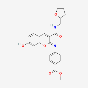 molecular formula C23H22N2O6 B2386312 methyl 4-({(2Z)-7-hydroxy-3-[(tetrahydrofuran-2-ylmethyl)carbamoyl]-2H-chromen-2-ylidene}amino)benzoate CAS No. 1327172-00-8
