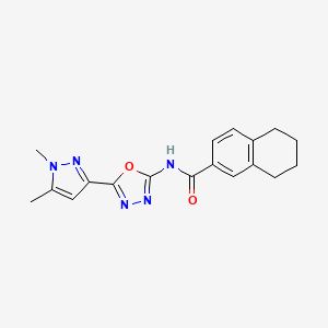 molecular formula C18H19N5O2 B2386335 N-(5-(1,5-dimethyl-1H-pyrazol-3-yl)-1,3,4-oxadiazol-2-yl)-5,6,7,8-tetrahydronaphthalene-2-carboxamide CAS No. 1170505-23-3