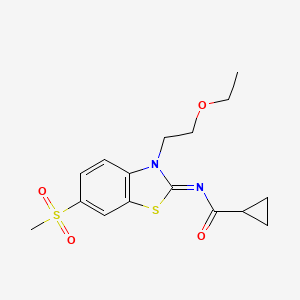 molecular formula C16H20N2O4S2 B2386386 (Z)-N-(3-(2-ethoxyethyl)-6-(methylsulfonyl)benzo[d]thiazol-2(3H)-ylidene)cyclopropanecarboxamide CAS No. 865173-69-9
