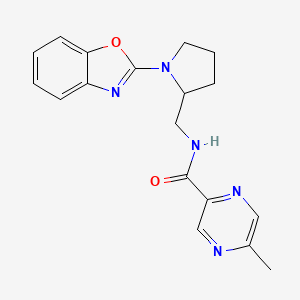molecular formula C18H19N5O2 B2386397 N-((1-(benzo[d]oxazol-2-yl)pyrrolidin-2-yl)methyl)-5-methylpyrazine-2-carboxamide CAS No. 1798484-67-9