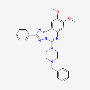 molecular formula C28H28N6O2 B2386406 5-(4-Benzylpiperazin-1-yl)-8,9-dimethoxy-2-phenyl[1,2,4]triazolo[1,5-c]quinazoline CAS No. 902948-35-0