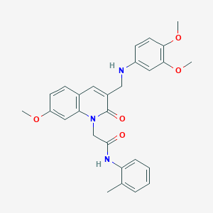 molecular formula C28H29N3O5 B2386413 2-(3-(((3,4-dimethoxyphenyl)amino)methyl)-7-methoxy-2-oxoquinolin-1(2H)-yl)-N-(o-tolyl)acetamide CAS No. 932523-79-0