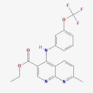 molecular formula C19H16F3N3O3 B2386417 Ethyl 7-methyl-4-{[3-(trifluoromethoxy)phenyl]amino}-1,8-naphthyridine-3-carboxylate CAS No. 1251599-86-6