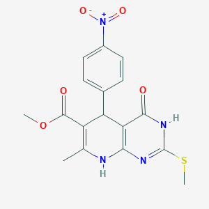 molecular formula C17H16N4O5S B2386473 Methyl 7-methyl-2-(methylthio)-5-(4-nitrophenyl)-4-oxo-3,4,5,8-tetrahydropyrido[2,3-d]pyrimidine-6-carboxylate CAS No. 537045-46-8
