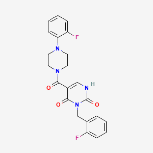 molecular formula C22H20F2N4O3 B2386474 3-(2-fluorobenzyl)-5-(4-(2-fluorophenyl)piperazine-1-carbonyl)pyrimidine-2,4(1H,3H)-dione CAS No. 1396784-84-1