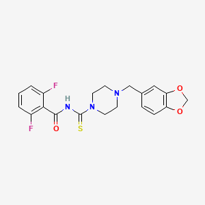 molecular formula C20H19F2N3O3S B2386627 N-[4-(1,3-benzodioxol-5-ylmethyl)piperazine-1-carbothioyl]-2,6-difluorobenzamide CAS No. 497060-90-9