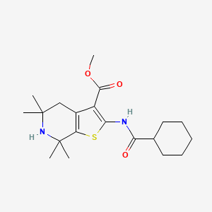 molecular formula C20H30N2O3S B2386632 Methyl 2-(cyclohexanecarbonylamino)-5,5,7,7-tetramethyl-4,6-dihydrothieno[2,3-c]pyridine-3-carboxylate CAS No. 887900-53-0