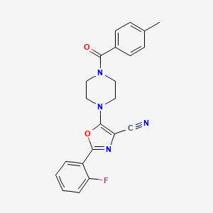 molecular formula C22H19FN4O2 B2386677 2-(2-fluorophenyl)-5-[4-(4-methylbenzoyl)piperazin-1-yl]-1,3-oxazole-4-carbonitrile CAS No. 946377-52-2