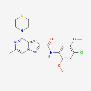 molecular formula C20H22ClN5O3S B2386948 N-(4-chloro-2,5-dimethoxyphenyl)-6-methyl-4-(thiomorpholin-4-yl)pyrazolo[1,5-a]pyrazine-2-carboxamide CAS No. 1775378-61-4