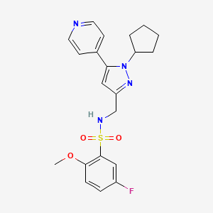 molecular formula C21H23FN4O3S B2386952 N-((1-cyclopentyl-5-(pyridin-4-yl)-1H-pyrazol-3-yl)methyl)-5-fluoro-2-methoxybenzenesulfonamide CAS No. 1421514-53-5
