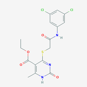 molecular formula C16H15Cl2N3O4S B2386958 Ethyl 4-((2-((3,5-dichlorophenyl)amino)-2-oxoethyl)thio)-6-methyl-2-oxo-1,2-dihydropyrimidine-5-carboxylate CAS No. 946332-77-0
