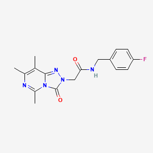 molecular formula C17H18FN5O2 B2386964 N-[(4-fluorophenyl)methyl]-2-{5,7,8-trimethyl-3-oxo-2H,3H-[1,2,4]triazolo[4,3-c]pyrimidin-2-yl}acetamide CAS No. 1428347-95-8