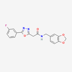 molecular formula C18H14FN3O4 B2386970 N-(benzo[d][1,3]dioxol-5-ylmethyl)-2-(5-(3-fluorophenyl)-1,3,4-oxadiazol-2-yl)acetamide CAS No. 1286724-78-4