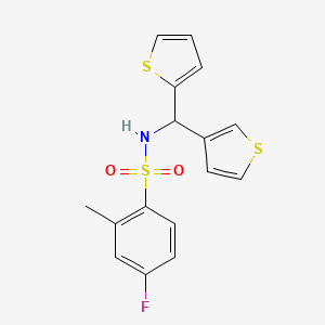 4-fluoro-2-methyl-N-(thiophen-2-yl(thiophen-3-yl)methyl)benzenesulfonamide