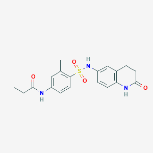 molecular formula C19H21N3O4S B2387053 N-(3-methyl-4-(N-(2-oxo-1,2,3,4-tetrahydroquinolin-6-yl)sulfamoyl)phenyl)propionamide CAS No. 921916-61-2