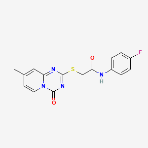 molecular formula C16H13FN4O2S B2387070 N-(4-fluorophenyl)-2-({8-methyl-4-oxo-4H-pyrido[1,2-a][1,3,5]triazin-2-yl}sulfanyl)acetamide CAS No. 896329-61-6
