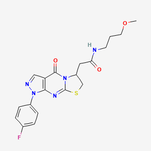 molecular formula C19H20FN5O3S B2387072 2-(1-(4-fluorophenyl)-4-oxo-1,4,6,7-tetrahydropyrazolo[3,4-d]thiazolo[3,2-a]pyrimidin-6-yl)-N-(3-methoxypropyl)acetamide CAS No. 941935-08-6