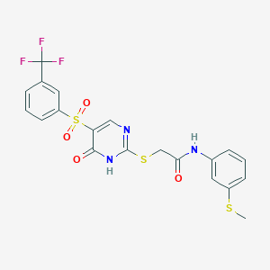 molecular formula C20H16F3N3O4S3 B2387094 N-(3-(methylthio)phenyl)-2-((6-oxo-5-((3-(trifluoromethyl)phenyl)sulfonyl)-1,6-dihydropyrimidin-2-yl)thio)acetamide CAS No. 1223794-80-6