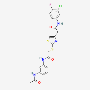 N-(3-acetamidophenyl)-2-((4-(2-((3-chloro-4-fluorophenyl)amino)-2-oxoethyl)thiazol-2-yl)thio)acetamide