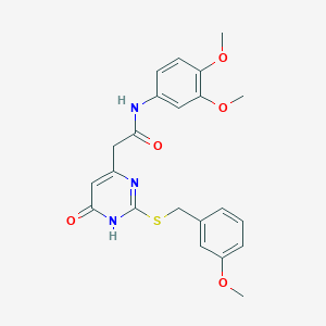 molecular formula C22H23N3O5S B2387132 N-(3,4-dimethoxyphenyl)-2-(2-((3-methoxybenzyl)thio)-6-oxo-1,6-dihydropyrimidin-4-yl)acetamide CAS No. 1105211-00-4