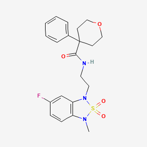 molecular formula C21H24FN3O4S B2387166 N-(2-(6-fluoro-3-methyl-2,2-dioxidobenzo[c][1,2,5]thiadiazol-1(3H)-yl)ethyl)-4-phenyltetrahydro-2H-pyran-4-carboxamide CAS No. 2034543-30-9