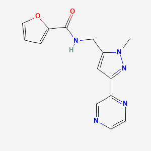 molecular formula C14H13N5O2 B2387167 N-((1-methyl-3-(pyrazin-2-yl)-1H-pyrazol-5-yl)methyl)furan-2-carboxamide CAS No. 2034602-20-3
