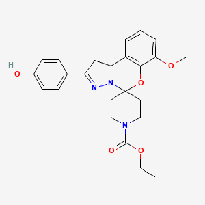 molecular formula C24H27N3O5 B2387227 Ethyl 2-(4-hydroxyphenyl)-7-methoxy-1,10b-dihydrospiro[benzo[e]pyrazolo[1,5-c][1,3]oxazine-5,4'-piperidine]-1'-carboxylate CAS No. 941984-37-8