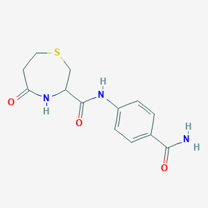 molecular formula C13H15N3O3S B2387231 N-(4-carbamoylphenyl)-5-oxo-1,4-thiazepane-3-carboxamide CAS No. 1396558-54-5